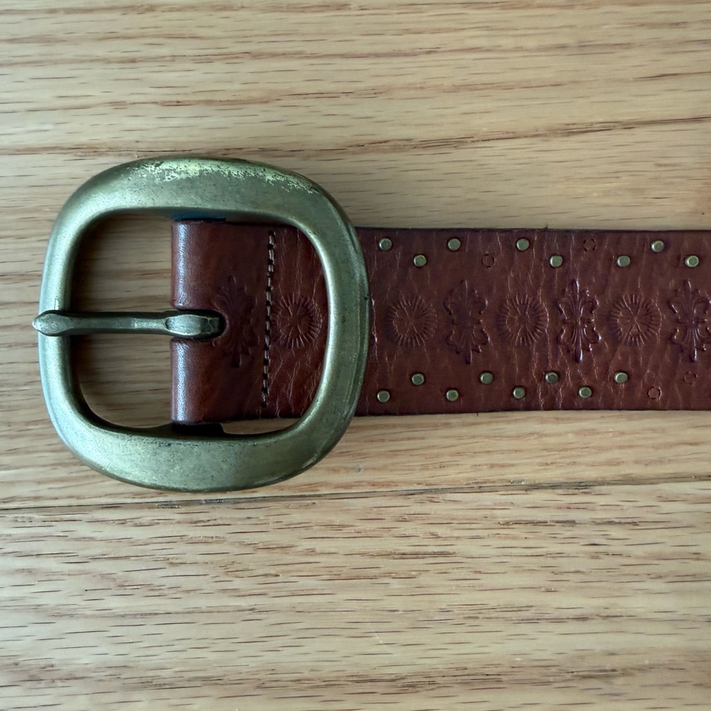 Lucky Brand Brown Leather Studded Belt with Brass Buckle